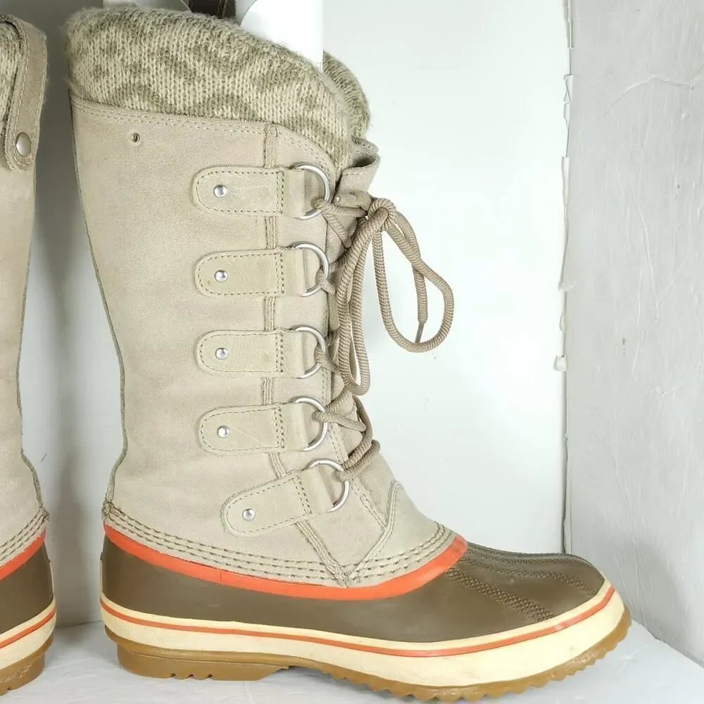Sorel Women's Joan Of Arctic US7 Tan Suede Knit Waterproof Lined Snow Boots